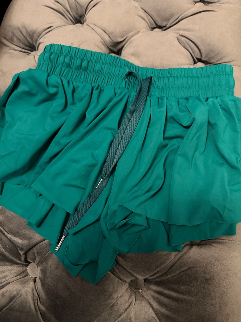 Katie J NYC Teal Ruffle Layered Drawstring Shorts